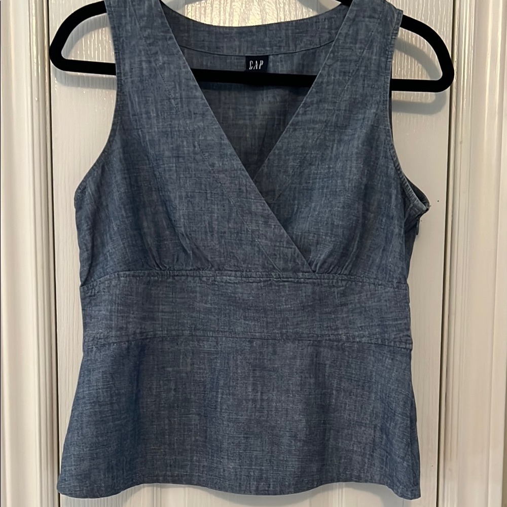 GAP Blue Sleeveless faux Wrap Blouse